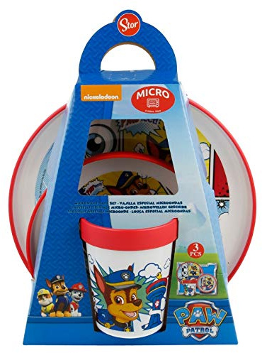 Patrol Comic Microwave Safe Cartoon Character Non Slip Bicolor Premium Dinner Tableware Set for Children Plate, Bowl, Cup Set BPA Free re-usable Plastic (Patrol Comic)