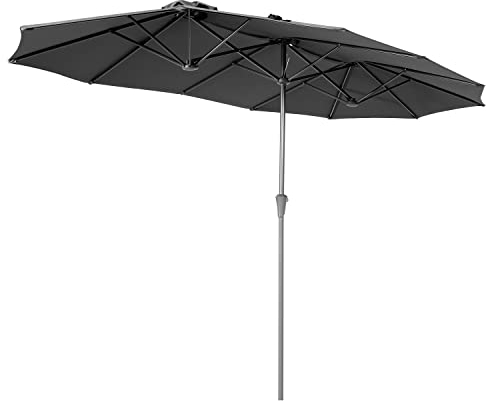 Sekey 160 × 300 cm Doppelsonnenschirm mit kurbel| Groß Sonnenschirm Marktschirm für Terrasse,Balkon & Garten, Windfest Stabil UPF 50+,Grau
