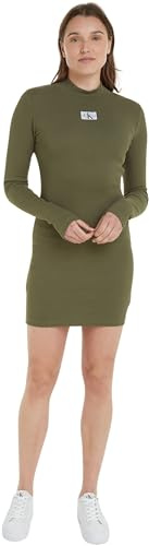 Calvin Klein Jeans Abito da Donna in Tessuto a Costine LS Fit & Flare, Oliva polverosa., M