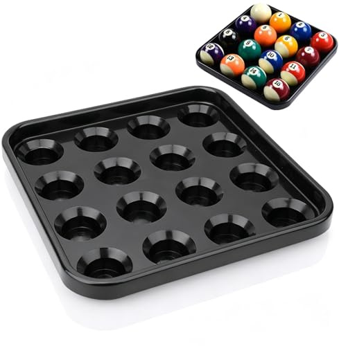 Billard Tablett, 25x25cm/9,84x9,84 Zoll Standard Poolkugelschale für 16 Kugeln, Schwarz Billardkugel Aufbewahrungsschale für 16 Kugeln Kunststoff Poolkugel Transportschale für Billard Pooltisch