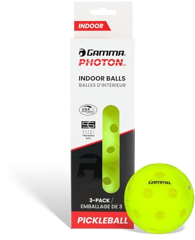Gamma Sports Photon Indoor Pickleball Balls, USAPA Approved, Pickleball Accessories, Pack of 03
