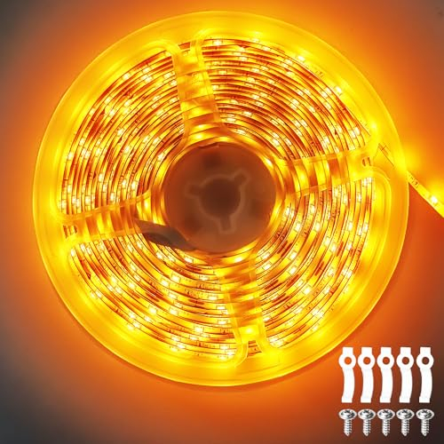 ShineBurky Luces LED Habitacion 5 Metros Amarillo, Tira LED 12V Luz LED Adhesiva Impermeable IP65 Strip Light Flexible Cocina Interior Exterior Navidad Hoteles Decoración (No Adaptador de Corriente)