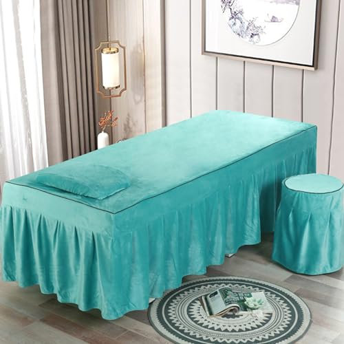 Highdi Bezug für Massageliege Mit Loch, Waschbare Kristall Samt Beauty Bettbezug Elastisches Massagetische Bezug Weiches Atmungsaktiv Massagebett für Spas, Salons (60 * 180,Saphir)