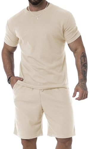 KUYIGO Summer Mens Shorts and Shirt Suit 2-piece Casual Suit Breathable Loose T-shirt Suit