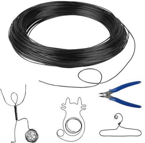 18 Gauge Aluminium Craft Wire, 1mm 131 Feet Black with Cutting Pliers - Bendable Jewellery Making Wire for Floral, Bonsai, Gardening, Wreath, Sculpting, Modelling