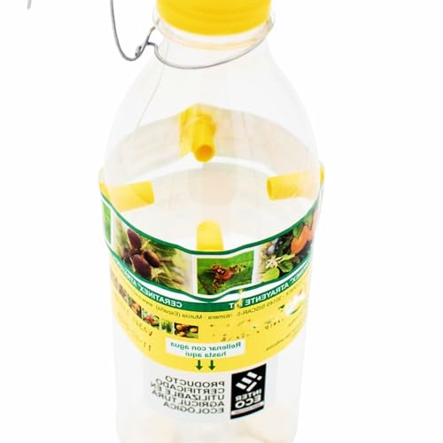 Bricoloco Kit Anti plagas para árboles frutales con atrayente de feromonas Moscas de la Fruta y Mosca del Olivo. Botella con Cuatro Pastillas y Colgador (25)