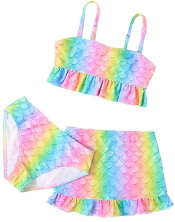 Mufeng Strandbaddräkt barn flicka badkjol badkjol sommar bikini sjöjungfru tryckt baddräkt flicka 2–12 år, – färg:, 8-10 �r