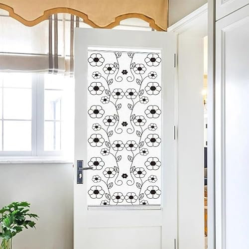 Milchglasfolie Minimalistische Schwarze Blume Fensterfolie Blickdicht Fenster Sichtschutzfolie Milchglasfolie Selbstklebend Fenster Milchglasfolie Fenster Sichtschutzfolie Fenster Bad45x100cm/2 Pcs