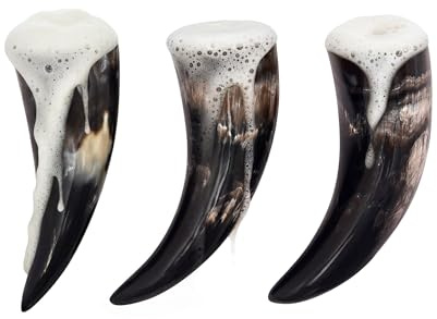 Lord of Battles Medieval Viking Drinking Horns Set of 3 Pieces Genuine Ox Horn Norseman Beer Drinking Vessel Horn for Ale Mead for Men and Women (Plain, 60-80 ML)