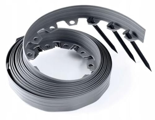 AP Supplies Lawn Garden Edging Border with Ground Stakes/Pegs - provides a clear separation between grass, flower beds, pathways, and other landscape features. (60mm Grey)