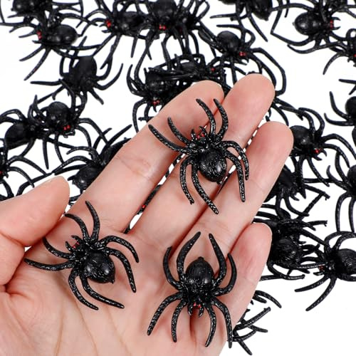 Amabro 50 Stück Halloween Spinne, 4x3 cm Spinnen, Kleine Plastikspinne Falsche Halloween Käfer Realistisches Spielzeug Halloween Dekoration Streich Gruselige Requisiten für Halloween Heimparty