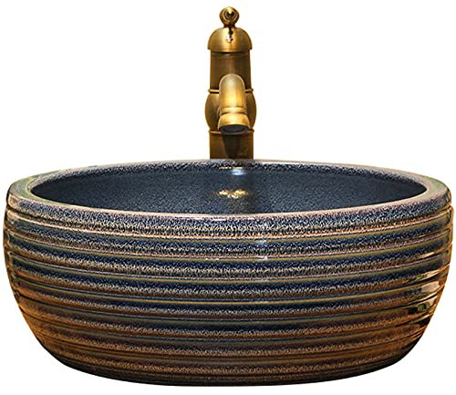 Éviers à Poser, Lavabo de Salle de Bain Plan de Toilette Vasque en céramique Lavabo à Poser V-intage Peint à la Main sans trop-Plein for Meuble-lavabo Lavabo à Poser for Salle de Bain B 40x15cm(C)
