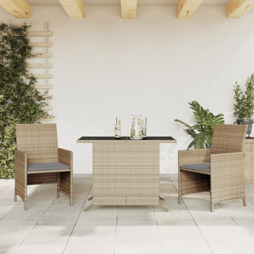 qohoio 3-TLG. Bistro-Set mit Kissen Gartenset Tisch Und StüHle Bistrotisch Outdoor Balkon MöBel Set Beigemischung Poly Rattan - 365121
