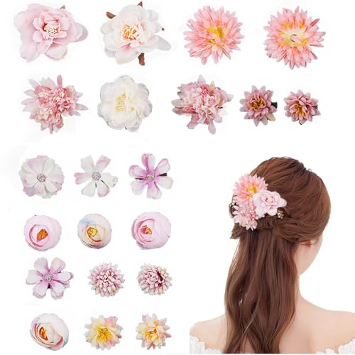 Blumen Haarspange,21 Stück Mehrfarbige Blumen Haarklammer,künstliche Blüte Haarclip,Blume Haarschmuck für Party, Strand, Hochzeit, Veranstaltungsdekoration(Rosa-Lila)