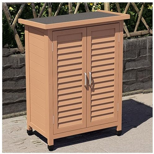 Panca da giardino in legno per esterni, con armadietto, postazione di lavoro impermeabile, tavolo da giardino per cortile, patio, prato, attrezzi per capanno