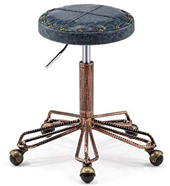 Verstellbarer Bürohocker mit Rollen, Gasdruckfeder und weißem Kunstleder, Sitzhöhe 45 - 59 cm, unterstützt bis zu 160 kg, ideal für Friseure, Maniküre, Tattoo und Schönheit (Stil #2)