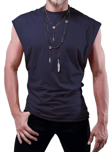 COOFANDY Herren Tank Tops Freizeit Ärmellos Rundhals Regular Fit Tshirt für Männer Sommerhemden für Männer dunkel blau S