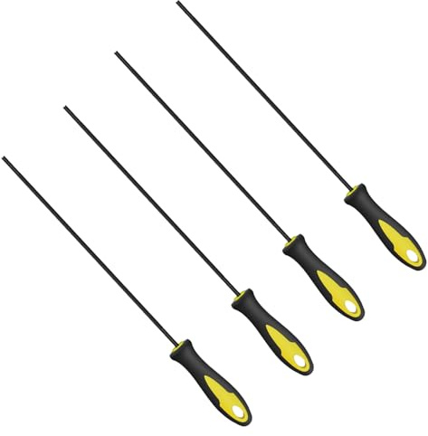 Eruceky 4 PCS Motosierra Escofinas, 4,0 mm Afilador de Motosierra, Limas de Motosierra con Asa Escofinas, Adecuado para Motosierras y Fácil de Sostener