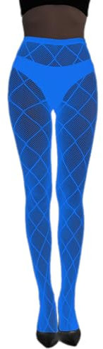 Itkcozcg Socken, leuchtet im Dunkeln, Netzstrumpfhose, Blaulichtstrümpfe für Damen, Halloween, leuchtend, Spinnennetz-gemustert, Netzstrumpfhose, Luminous Blue 3095, XS-XXL