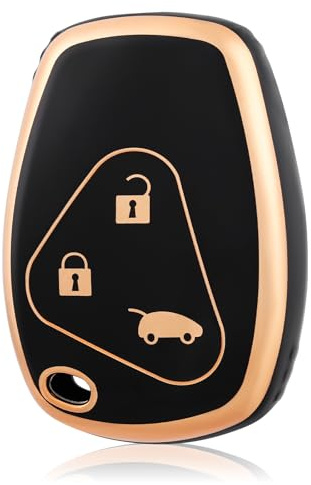 OFF WE GO Autoschlüssel Hülle Schlüssel Hülle Schlüsselhülle Cover für Renault Twingo Master Modus Kangoo Clio Trafic Duster Vivaro Espace Auto Schlüsselbox Schlüsselcover Schutz Gehäuse, Schwarz Gold