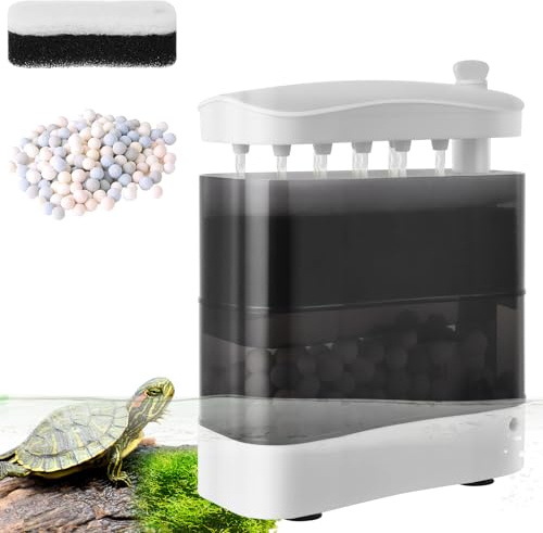 VILLNO 400LPH Leiser Schildkröten Filter, 8W Leistungsstarker Aquarienfilter, Einstellbarer Aquarium Filter mit dreifachem Filtermedium für Flachwasseraquarien