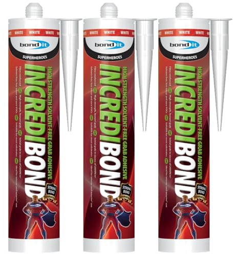Bond It INCREDIBOND High Strength Grab Adhesive – 3x White, 310ml | Solvent-Free & Low Odour | Fibre Reinforced Silicone | Interior & Exterior Use – Heavy-Duty Construction Adhesive