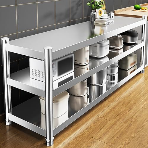 CMYAOYC Küchenschrank, Edelstahl Arbeitstisch Küche, Küchenregal Arbeitsplatte, 3-stufiger Metall-Arbeitstisch und Stauraum Neben Dem Esstisch(120x35x90 cm)