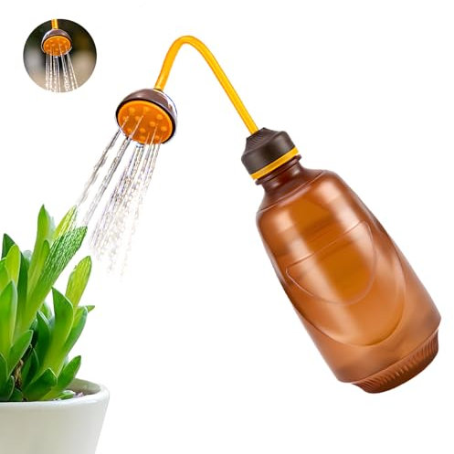 Shyllin Annaffiatoio da giardino 450ml,Doccia a sfera,spruzzatore morbido con flacone morbido, adatto per piccole piante, piantine, piante in vaso (Marrone)