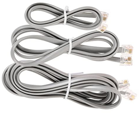 NUOBESTY Kit 3 Cavi Telefonici Prolunga Fissa Rj12 6p6c Resistenti Usura Spina Rj11, Filo Telefonico Robusto Anticorrosione Per Uso Domestico e Ufficio, Lunghezze 0,5-1-2 Metri Grigio Argento
