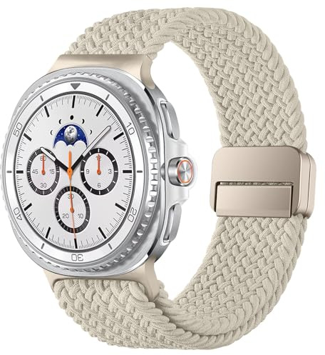 HITZEE Nylonflätade remmar kompatibla med Watch 8 40 mm 44 mm/Watch 8 klassiskt armband 46 mm med metallkontakter, nylonelastiskt sportband med magnetiskt lås för män/kvinnor