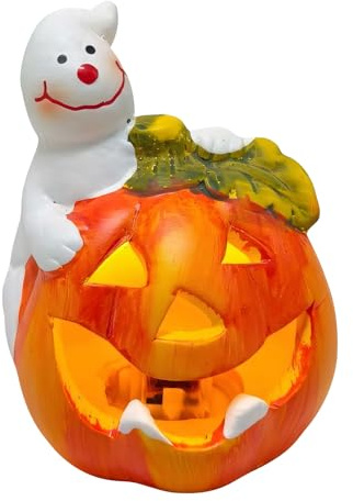 Skeadex Halloween Deko Kürbis Laterne, Herbstdeko Keramik LED Kürbis Windlicht mit Akku Fall Decor Leuchtende Kürbis Deko mit Gruselig Gesicht Kürbis Lampe Herbst Dekoration für Innen Außen (C)