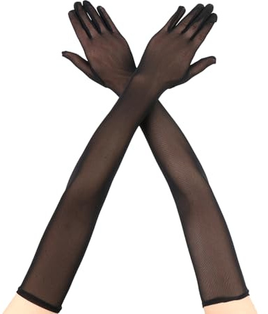 Cuixia Long Black Sheer Gloves, Long Gloves for Women, Black