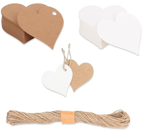 Targonix Kraftpapier-Etiketten in Herzform mit Schnur für Verpackungen und kreative Hobbys hundert dicke Karten für Hochzeit Geburtstag Geschenke und Dekorationen DIY