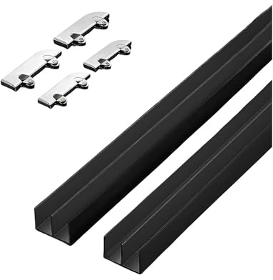 5mm Glass Sliding Door Track - Black Cabinet Slider Track with Rollers Kit for Bookshelf, Display Case​(60cm)