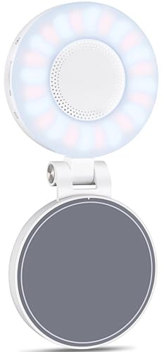 IELJYEQ Portable Magnetic Led Selfie Light, Rechargeable Portable Ring Light for Phone, Selfie Ring Light with Mirror for Phone Folding Video Makeup Live Vlog Fill Light White