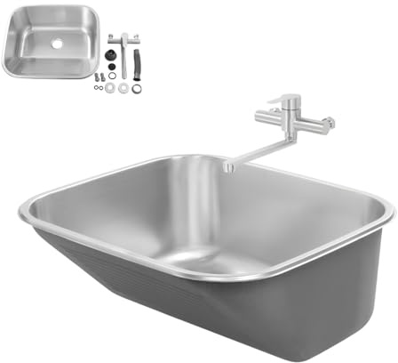 Lavabo in acciaio inox di alta qualità da incasso 50 × 45 × 20 cm, lavabo con rubinetto, montaggio a parete, lavabo per ristorante, cucina, bar, garage e casa