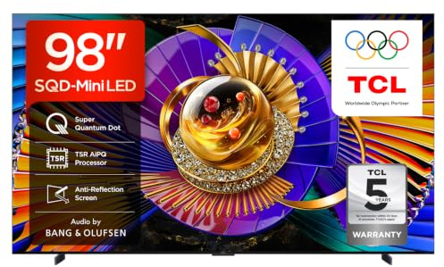 TCL 98C7L-UK 98 Inch SQD-Mini LED TV, 4K HDR 3000 nits and 2,176 dimming zones, Google TV, Dolby Vision & Atmos, Audio by Bang & Olufsen, 144Hz, Apple AirPlay 2 & Alexa (2026 New Model)