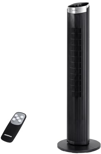 Aigostar Ventilador de Torre con Mando a Distancia y Temporizador 12H, 3 Velocidades y 3 Modos, Ventilador Silencioso con Pantalla LED, Altura 100cm, Oscilación 50° y Asa de Transporte, Harbor