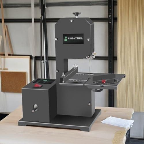 Sierra de cinta compacta de 800 W, máquina de corte de madera 3 en 1 con altura de corte de 70 mm, garganta de 90 mm, mesa de inclinación de 0-45°, rueda de molienda y kit de pulido para taller de