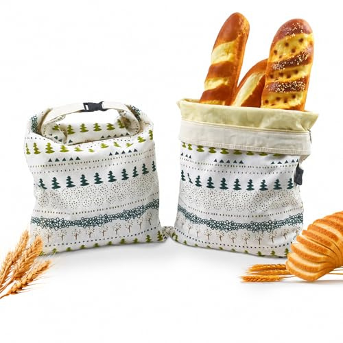 2 Pack Beeswax Bread Bags for Sourdough, Reusable Sourdough Bread Bags with Zipper, Natural Bees Wax Linen Cotton Bread Storage Bags to Keep Fresh, 13''×17''