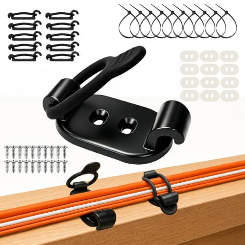 Wosyoodo Sujeta Cables Adhesivo 10 uds + 12 Cojines adhesivos + 20 Tornillos + 10 Bridas, Organizador de Cables Reutilizable para USB, Red, Cargador, Luces, Silicona resistente a UV