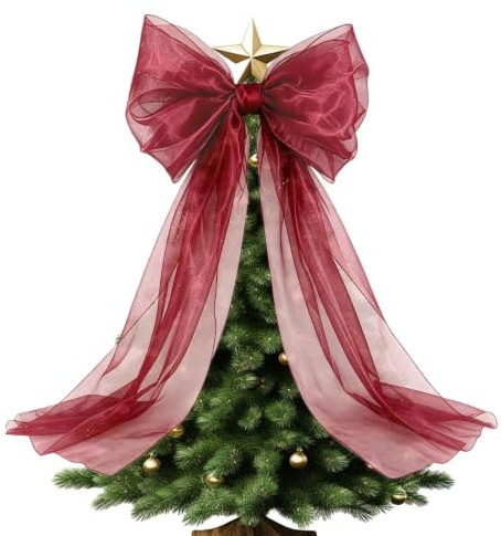 Julgransrosett 200 cm x 50 cm Långa Tyllslingor | Julgranstopp Rosetter Dekorationer För Dekoration Av Bröllopsbågar, Festväggar, Trappräcken Och Handgjorda Kransar