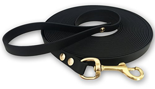 Schleppleine 9mm aus Beta BioThane® 10 Meter lang in Schwarz mit Handschlaufe und Messingkarabiner
