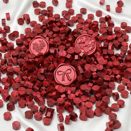 UNIQOOO 540 Pcs Metallic Burgundy Wine Red Box Sealing Wax Beads Nuggets for Wax Seal Stamp, Great for Embellishment of Cards Envelope, Wedding Invitation, Wine Package, Gift Idea