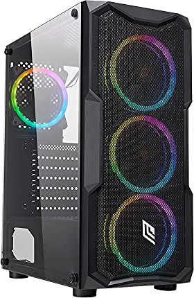 Noua Smash S1 Black Case ATX PC Gaming 0.45MM SPCC 3*USB3.0/2.0 Front Metal Mesh 4 Ventole Dual Halo RGB Rainbow Addressable 5V ADD Pannello Laterale in Vetro Temperato (AxPxL: 450x370x195 mm)
