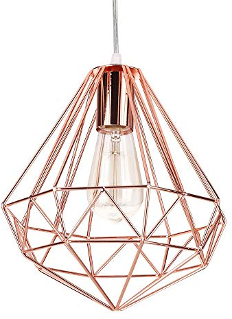 iDEGU Suspension Luminaire Moderne, Lustre Plafonnier Industriel Lampe de Plafond Abat-Jour en Forme de Cage Métal Décoration d'éclairage pour Chambre Salon Salle à Manger, Or Rose (Diamant 25CM)