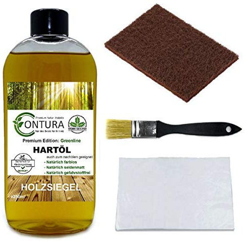 Contura Premium Hartöl SET Holzpflegeöl Objektöl Holzpflege Holzöl Tisch Arbeitsplatten Möbelöl Holzschutz nachölen auffrischen pflegen Holzpflegeset Pflegemittel