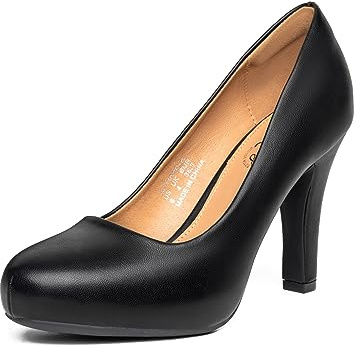 Trary Women's Heels for Women, Black Heels, Low Platform Heels, IN3.7 High Heel Closed Round Toe Pumps Dress Office Wedding Shoes for Women