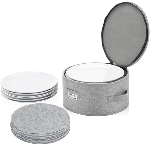 China Storage Container for Dinner Plate - Fit plates up to 11.5 W - Includes 12 Thick Felt Dividers. Hard Shell and Stackable with Padded Interior