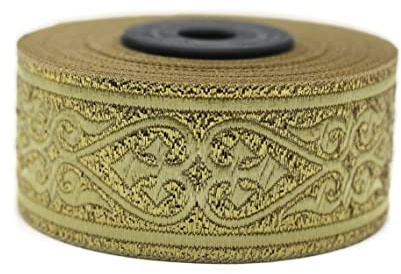35068 Jacquard-Band mit keltischem Knoten, 3,5 cm, metallisch, goldfarben, Stickband, gewebtes Band für Kostüm, Heimdekoration und Kleidung